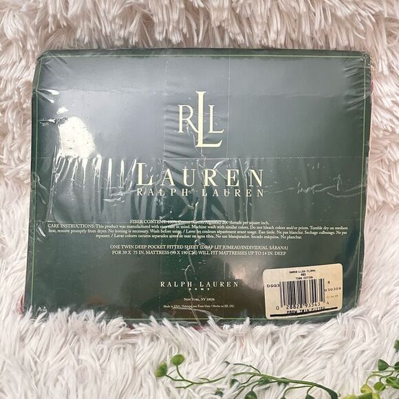 LAUREN Ralph Lauren Marseilles‎ Floral Red Twin Premium Fitted Sheet Vintage New - Picture 4 of 6